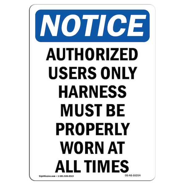 OSHA Sign, Authorized Users Harness, 5in X 3.5in Decal, 10PK, 3.5" W, 5" H, Portrait, PK10